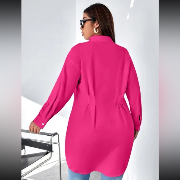 Plicated Detail Drop Shoulder Button Down Shirt - Picture 2 of 2